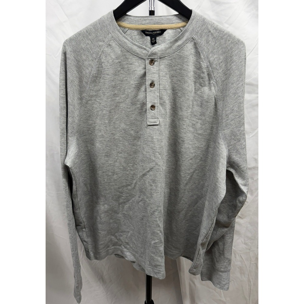Banana Republic NEW Men's XL‎ Heather Grey Long Sleeve Double Knit Henley Shirt